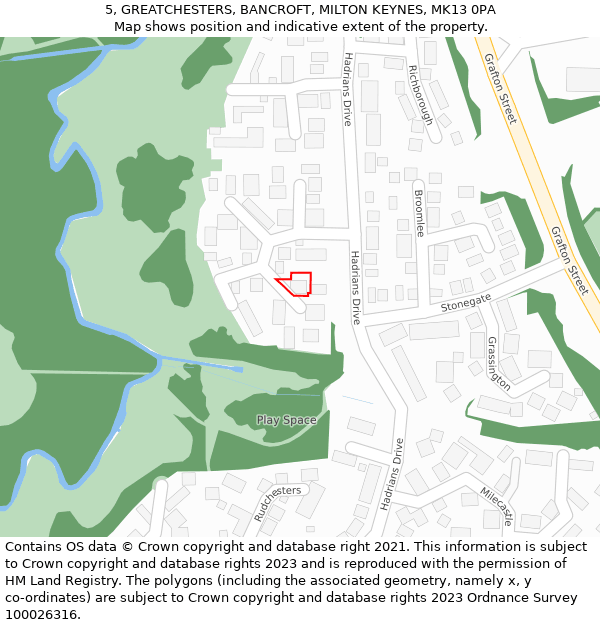 5, GREATCHESTERS, BANCROFT, MILTON KEYNES, MK13 0PA: Location map and indicative extent of plot