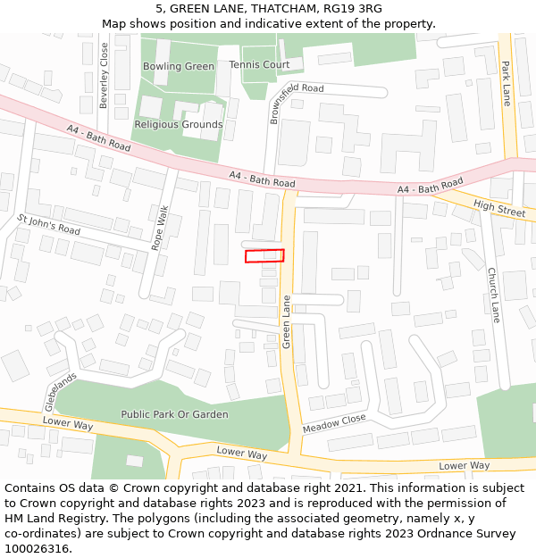 5, GREEN LANE, THATCHAM, RG19 3RG: Location map and indicative extent of plot