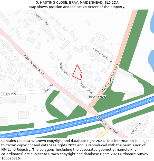 5, HASTING CLOSE, BRAY, MAIDENHEAD, SL6 2DA: Location map and indicative extent of plot