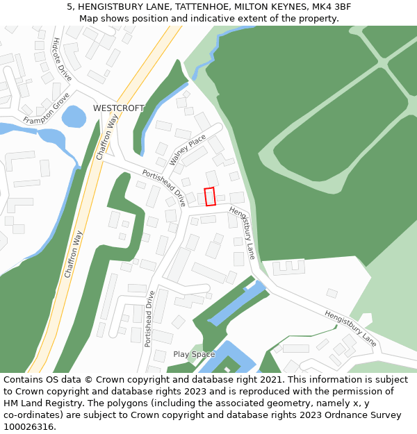 5, HENGISTBURY LANE, TATTENHOE, MILTON KEYNES, MK4 3BF: Location map and indicative extent of plot