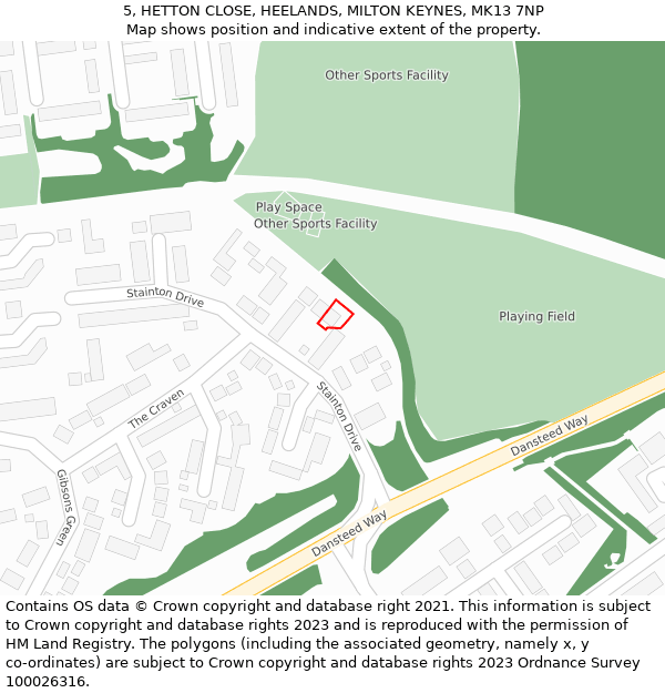 5, HETTON CLOSE, HEELANDS, MILTON KEYNES, MK13 7NP: Location map and indicative extent of plot