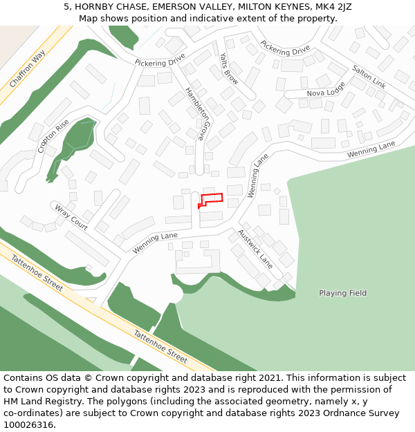 5, HORNBY CHASE, EMERSON VALLEY, MILTON KEYNES, MK4 2JZ: Location map and indicative extent of plot