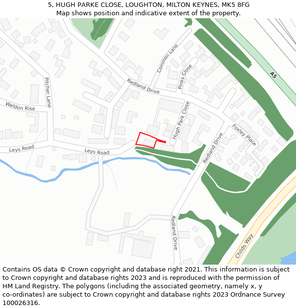 5, HUGH PARKE CLOSE, LOUGHTON, MILTON KEYNES, MK5 8FG: Location map and indicative extent of plot