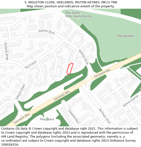 5, INGLETON CLOSE, HEELANDS, MILTON KEYNES, MK13 7NN: Location map and indicative extent of plot