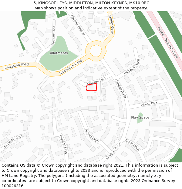 5, KINGSOE LEYS, MIDDLETON, MILTON KEYNES, MK10 9BG: Location map and indicative extent of plot