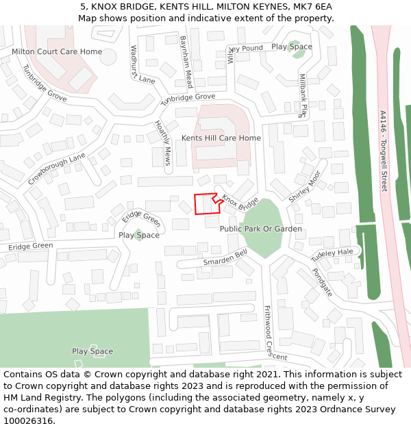 5, KNOX BRIDGE, KENTS HILL, MILTON KEYNES, MK7 6EA: Location map and indicative extent of plot