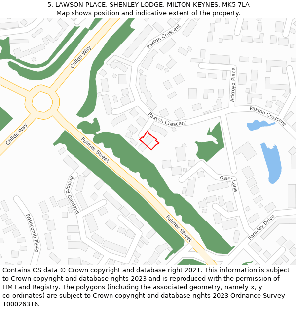 5, LAWSON PLACE, SHENLEY LODGE, MILTON KEYNES, MK5 7LA: Location map and indicative extent of plot