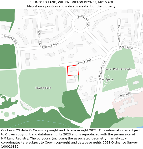 5, LINFORD LANE, WILLEN, MILTON KEYNES, MK15 9DL: Location map and indicative extent of plot