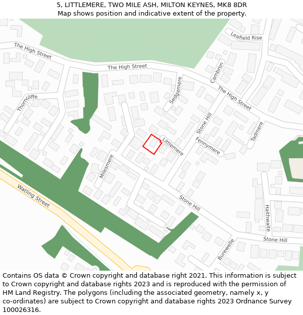 5, LITTLEMERE, TWO MILE ASH, MILTON KEYNES, MK8 8DR: Location map and indicative extent of plot