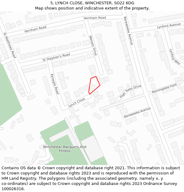 5, LYNCH CLOSE, WINCHESTER, SO22 6DG: Location map and indicative extent of plot