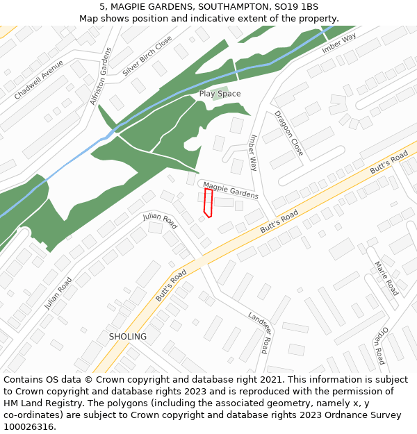 5, MAGPIE GARDENS, SOUTHAMPTON, SO19 1BS: Location map and indicative extent of plot