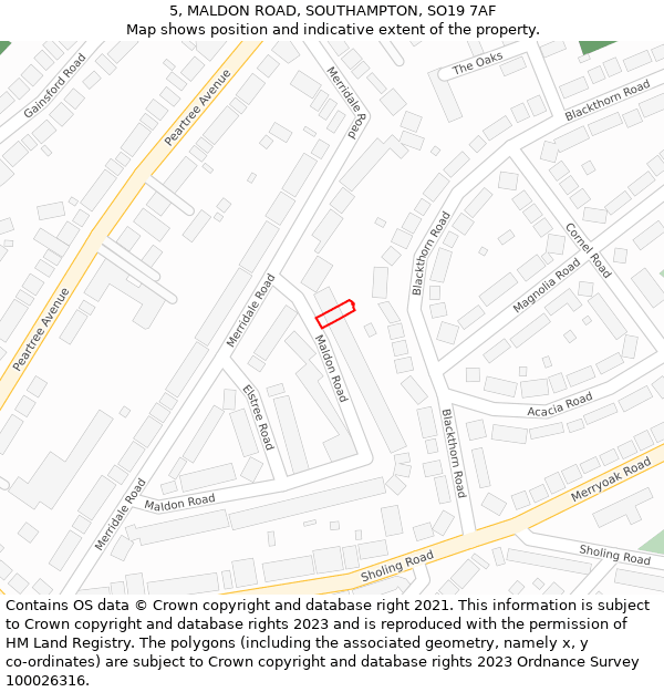 5, MALDON ROAD, SOUTHAMPTON, SO19 7AF: Location map and indicative extent of plot