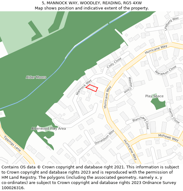 5, MANNOCK WAY, WOODLEY, READING, RG5 4XW: Location map and indicative extent of plot