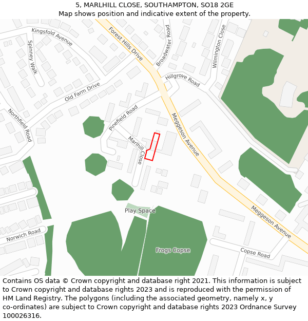 5, MARLHILL CLOSE, SOUTHAMPTON, SO18 2GE: Location map and indicative extent of plot