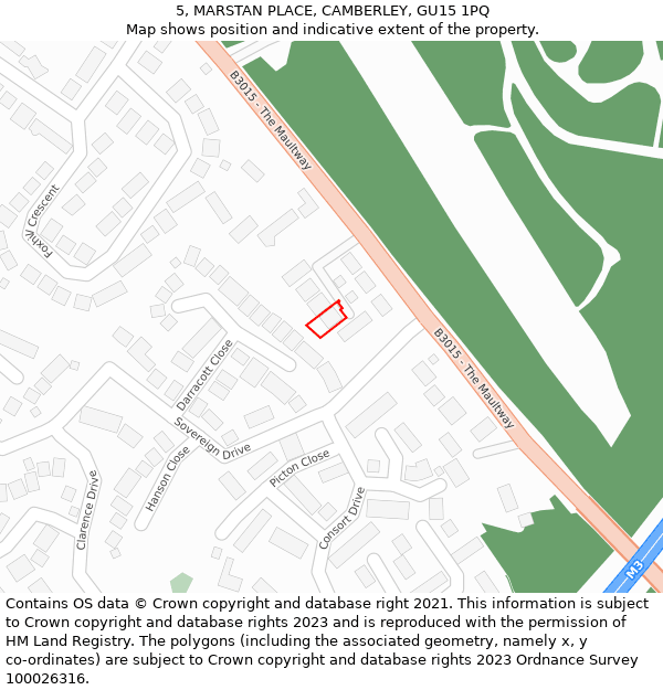 5, MARSTAN PLACE, CAMBERLEY, GU15 1PQ: Location map and indicative extent of plot