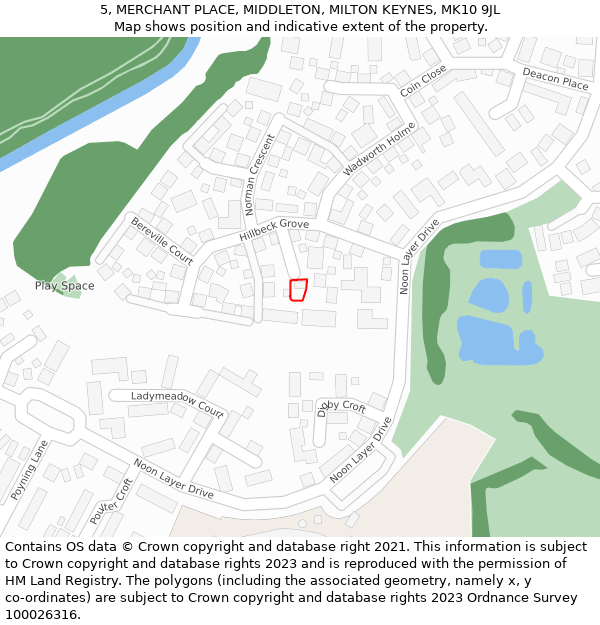 5, MERCHANT PLACE, MIDDLETON, MILTON KEYNES, MK10 9JL: Location map and indicative extent of plot