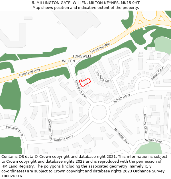 5, MILLINGTON GATE, WILLEN, MILTON KEYNES, MK15 9HT: Location map and indicative extent of plot