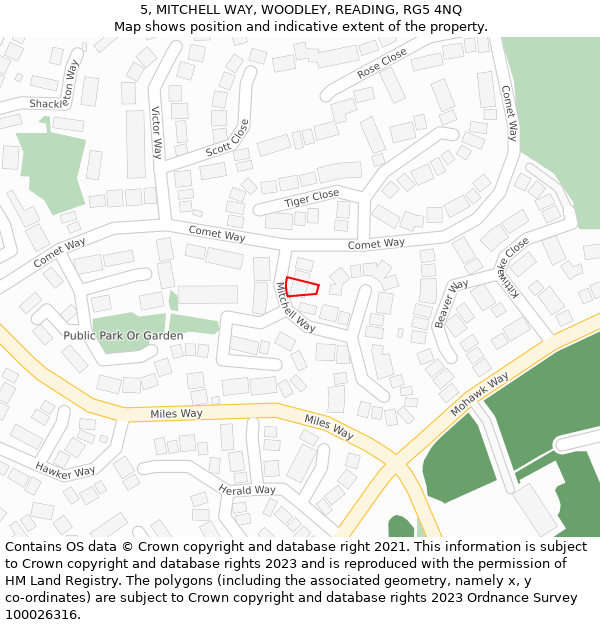 5, MITCHELL WAY, WOODLEY, READING, RG5 4NQ: Location map and indicative extent of plot