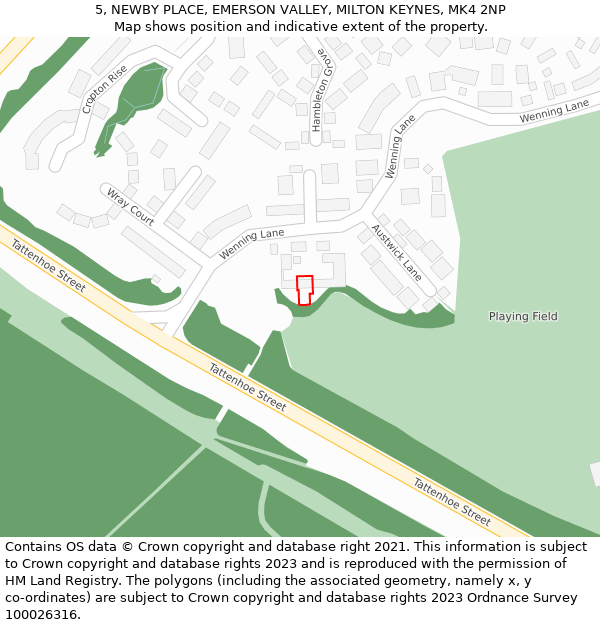 5, NEWBY PLACE, EMERSON VALLEY, MILTON KEYNES, MK4 2NP: Location map and indicative extent of plot