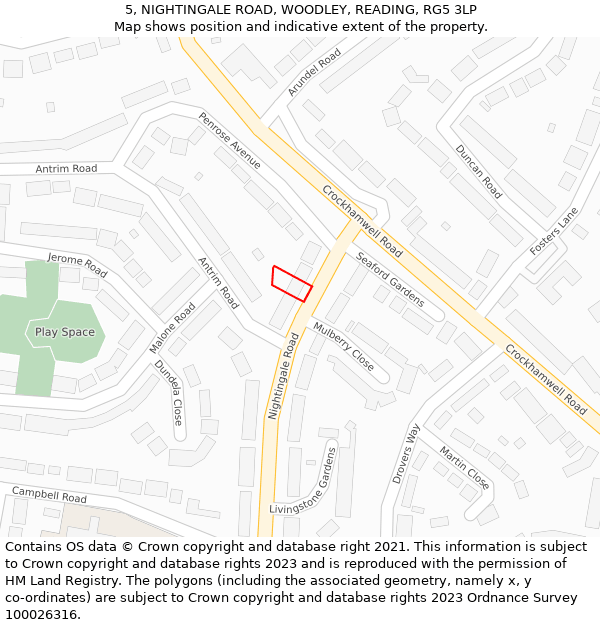 5, NIGHTINGALE ROAD, WOODLEY, READING, RG5 3LP: Location map and indicative extent of plot