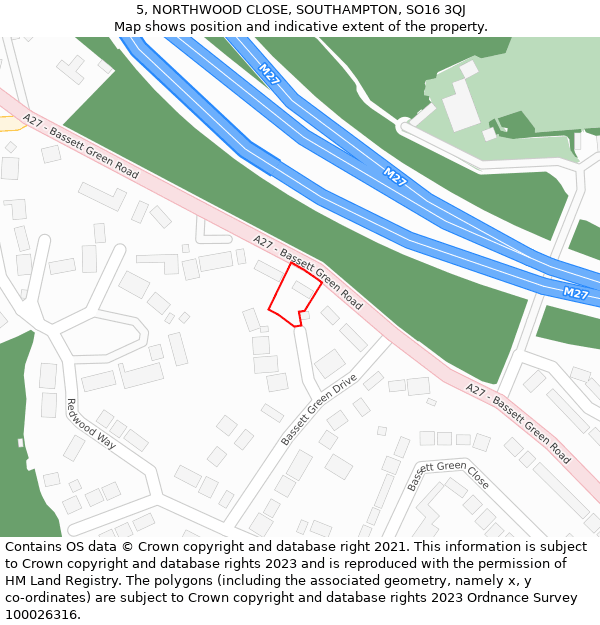 5, NORTHWOOD CLOSE, SOUTHAMPTON, SO16 3QJ: Location map and indicative extent of plot