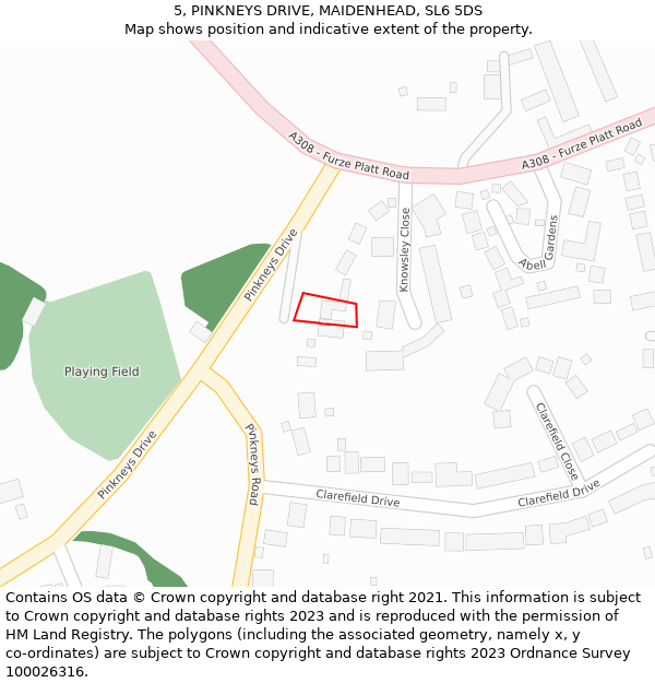 5, PINKNEYS DRIVE, MAIDENHEAD, SL6 5DS: Location map and indicative extent of plot