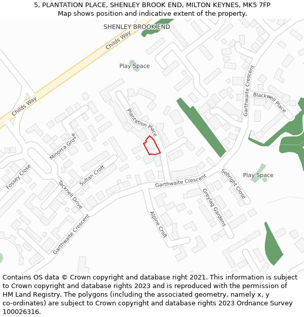 5, PLANTATION PLACE, SHENLEY BROOK END, MILTON KEYNES, MK5 7FP: Location map and indicative extent of plot