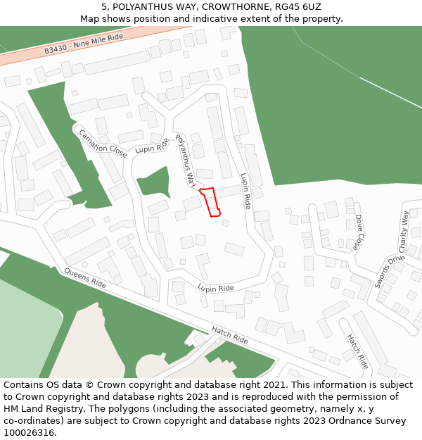 5, POLYANTHUS WAY, CROWTHORNE, RG45 6UZ: Location map and indicative extent of plot