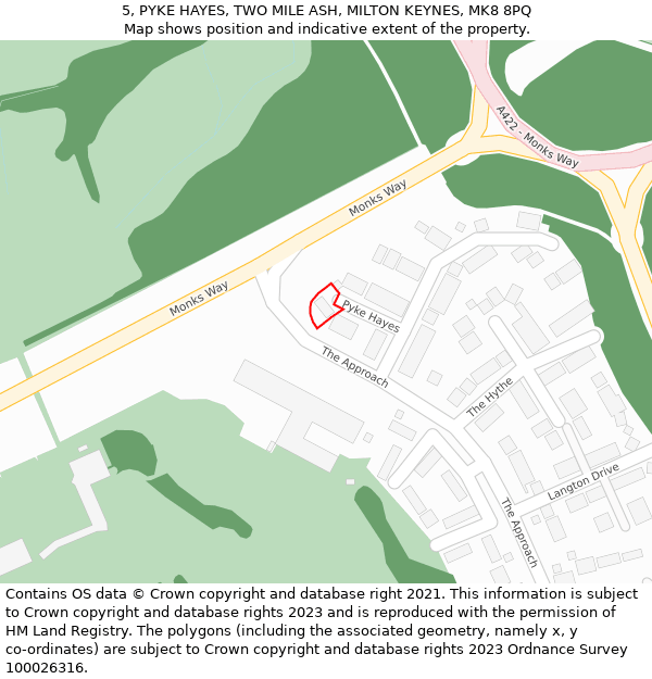 5, PYKE HAYES, TWO MILE ASH, MILTON KEYNES, MK8 8PQ: Location map and indicative extent of plot