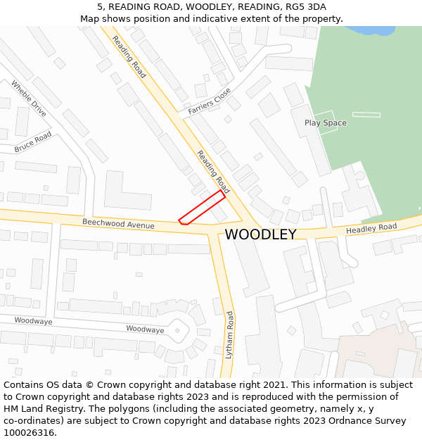 5, READING ROAD, WOODLEY, READING, RG5 3DA: Location map and indicative extent of plot