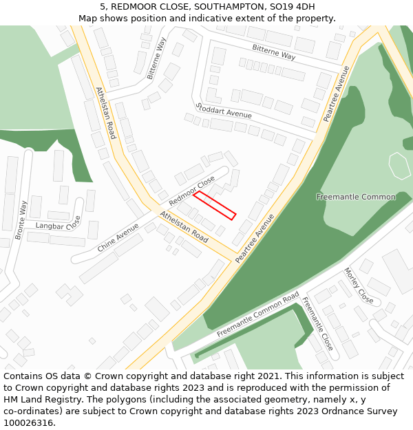 5, REDMOOR CLOSE, SOUTHAMPTON, SO19 4DH: Location map and indicative extent of plot