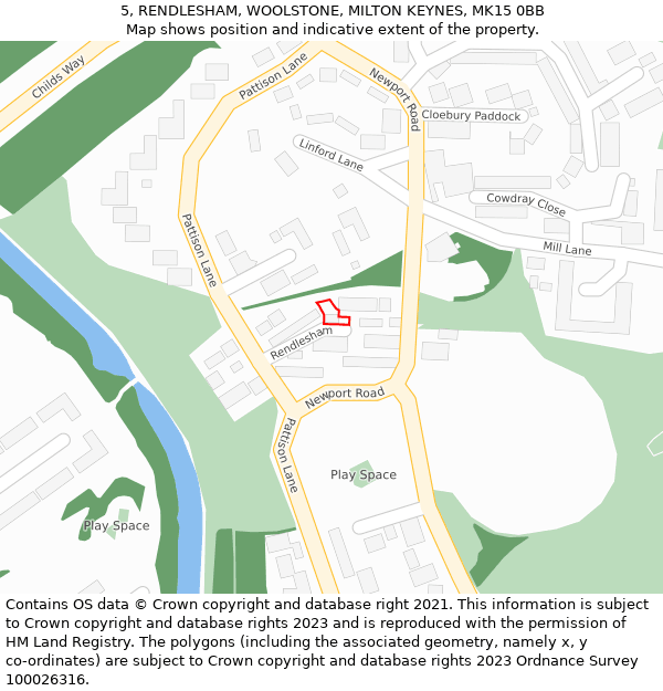 5, RENDLESHAM, WOOLSTONE, MILTON KEYNES, MK15 0BB: Location map and indicative extent of plot
