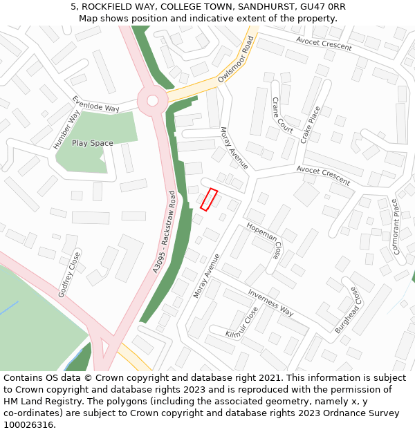 5, ROCKFIELD WAY, COLLEGE TOWN, SANDHURST, GU47 0RR: Location map and indicative extent of plot
