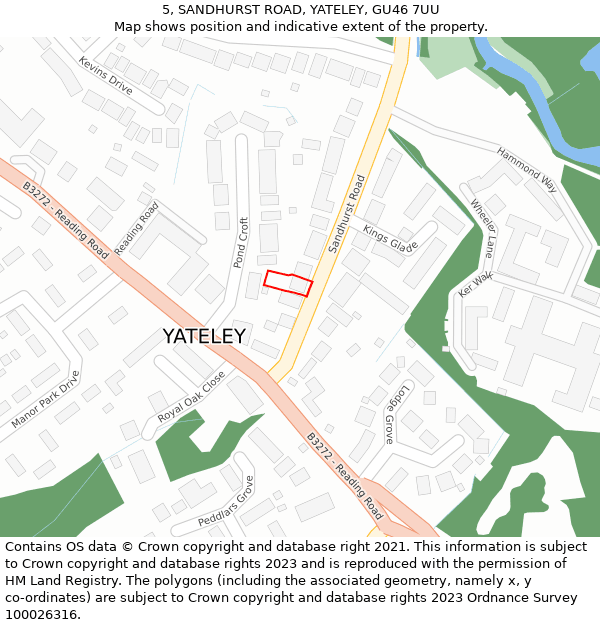 5, SANDHURST ROAD, YATELEY, GU46 7UU: Location map and indicative extent of plot