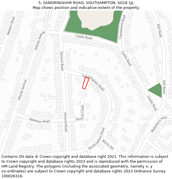 5, SANDRINGHAM ROAD, SOUTHAMPTON, SO18 1JL: Location map and indicative extent of plot