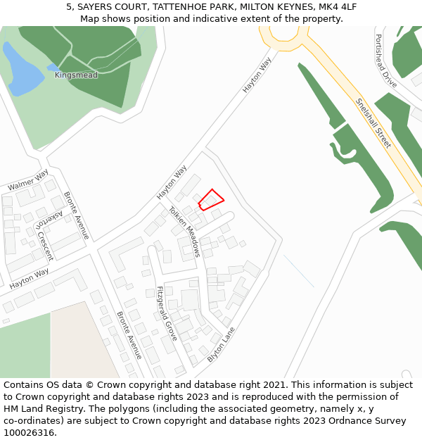 5, SAYERS COURT, TATTENHOE PARK, MILTON KEYNES, MK4 4LF: Location map and indicative extent of plot