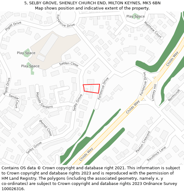 5, SELBY GROVE, SHENLEY CHURCH END, MILTON KEYNES, MK5 6BN: Location map and indicative extent of plot