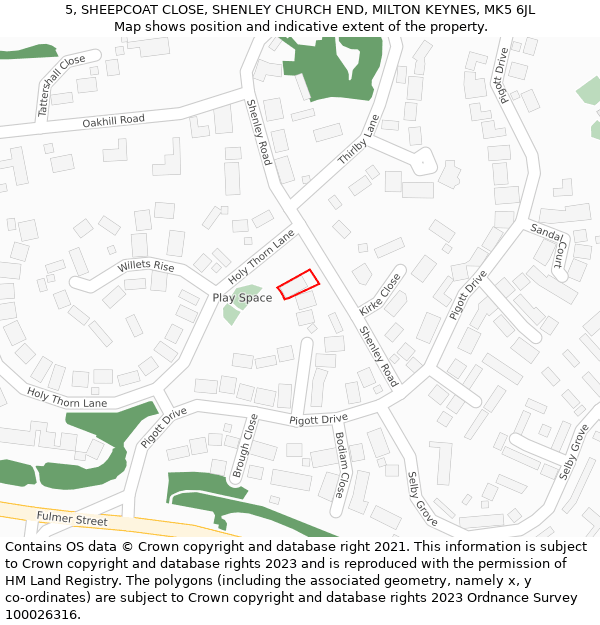 5, SHEEPCOAT CLOSE, SHENLEY CHURCH END, MILTON KEYNES, MK5 6JL: Location map and indicative extent of plot