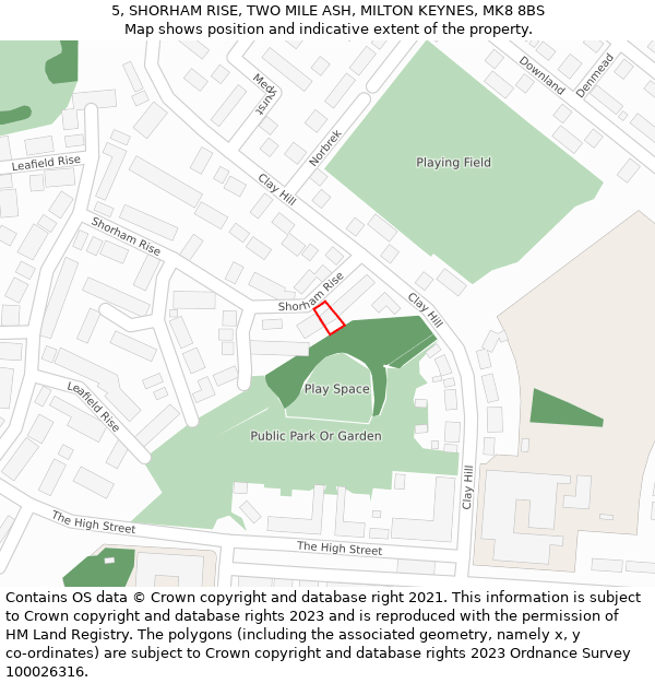5, SHORHAM RISE, TWO MILE ASH, MILTON KEYNES, MK8 8BS: Location map and indicative extent of plot
