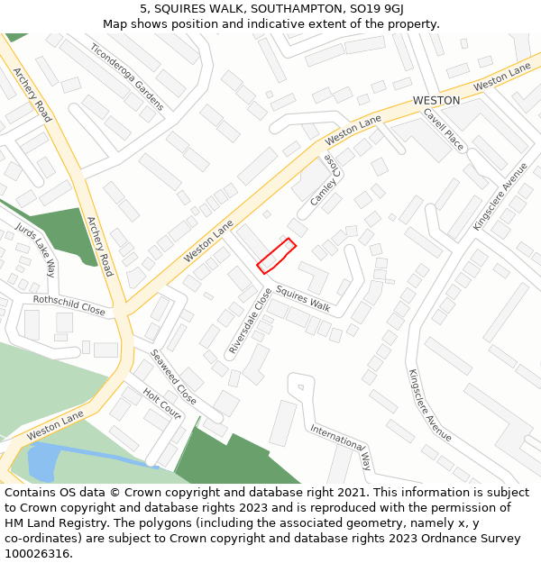 5, SQUIRES WALK, SOUTHAMPTON, SO19 9GJ: Location map and indicative extent of plot