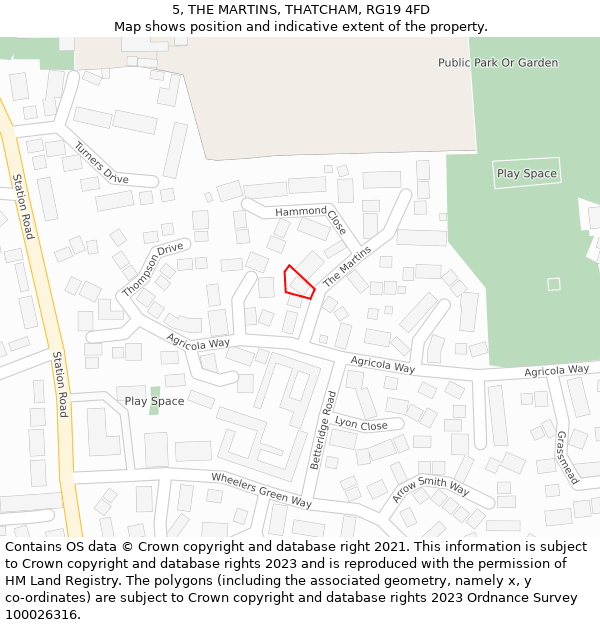 5, THE MARTINS, THATCHAM, RG19 4FD: Location map and indicative extent of plot