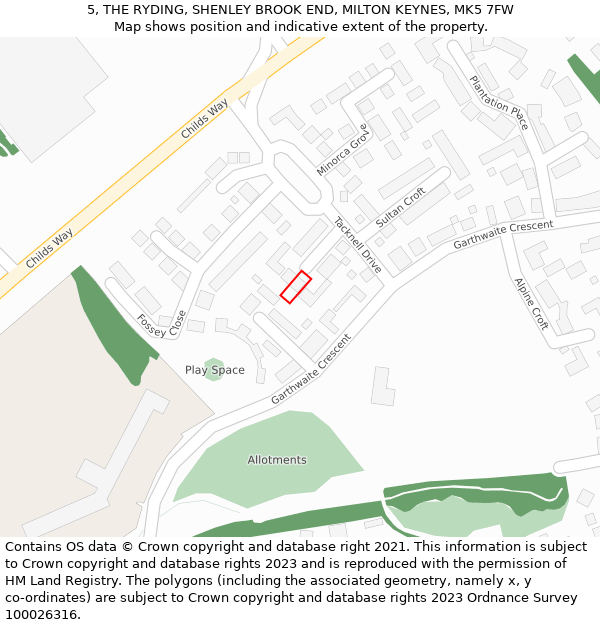 5, THE RYDING, SHENLEY BROOK END, MILTON KEYNES, MK5 7FW: Location map and indicative extent of plot