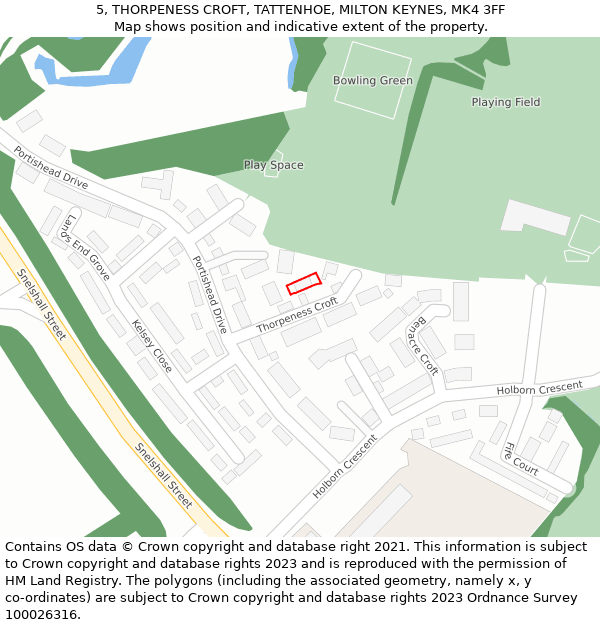 5, THORPENESS CROFT, TATTENHOE, MILTON KEYNES, MK4 3FF: Location map and indicative extent of plot