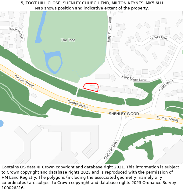 5, TOOT HILL CLOSE, SHENLEY CHURCH END, MILTON KEYNES, MK5 6LH: Location map and indicative extent of plot