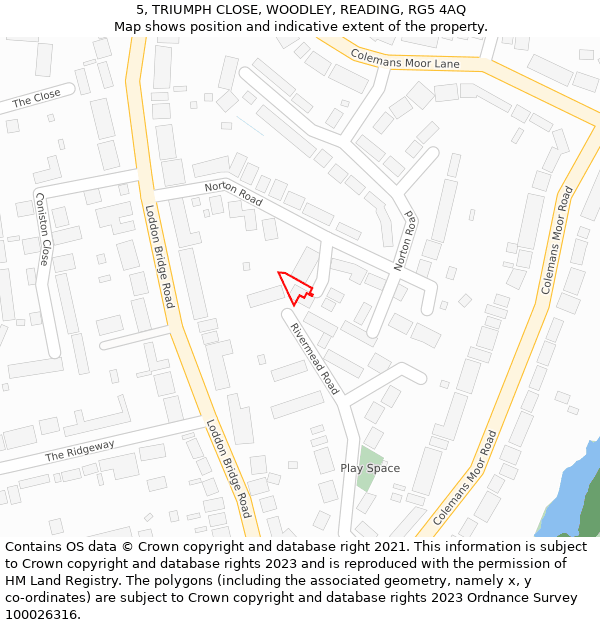 5, TRIUMPH CLOSE, WOODLEY, READING, RG5 4AQ: Location map and indicative extent of plot