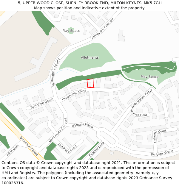 5, UPPER WOOD CLOSE, SHENLEY BROOK END, MILTON KEYNES, MK5 7GH: Location map and indicative extent of plot
