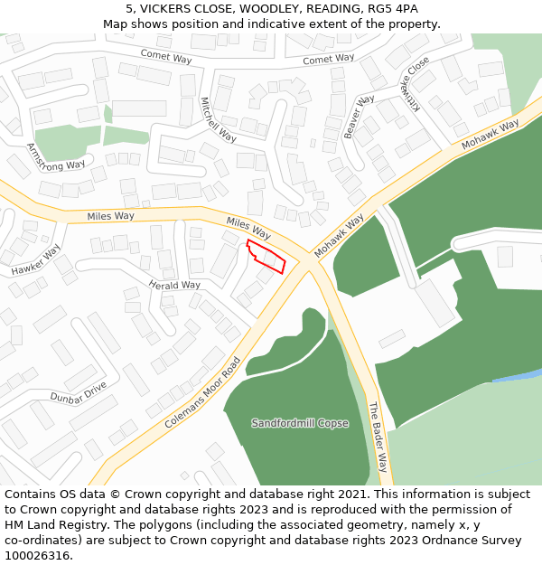 5, VICKERS CLOSE, WOODLEY, READING, RG5 4PA: Location map and indicative extent of plot