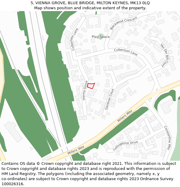 5, VIENNA GROVE, BLUE BRIDGE, MILTON KEYNES, MK13 0LQ: Location map and indicative extent of plot