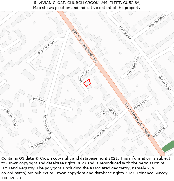 5, VIVIAN CLOSE, CHURCH CROOKHAM, FLEET, GU52 6AJ: Location map and indicative extent of plot