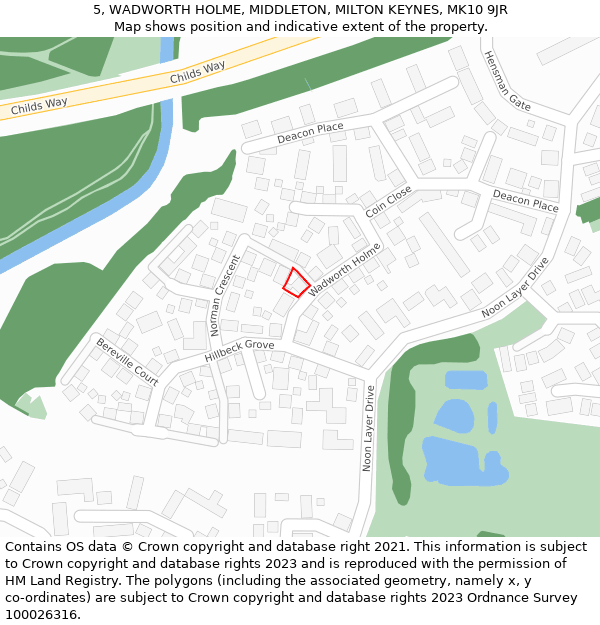 5, WADWORTH HOLME, MIDDLETON, MILTON KEYNES, MK10 9JR: Location map and indicative extent of plot